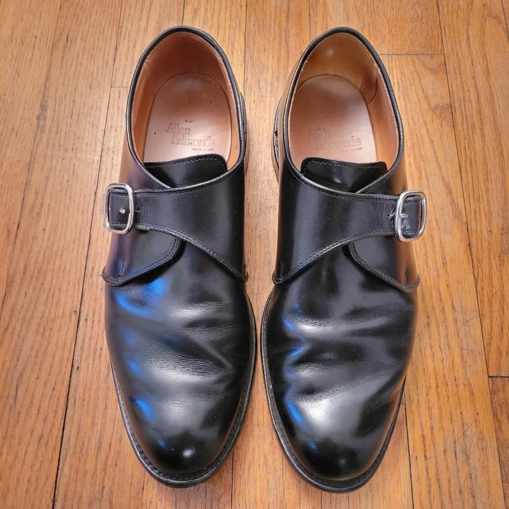 Allen Edmonds 10B Monk Strap Black Leather GARNER Dress Shoes Academia Business